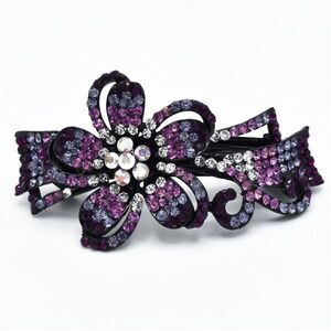 Elegant Crystal Flower Purple Barrette